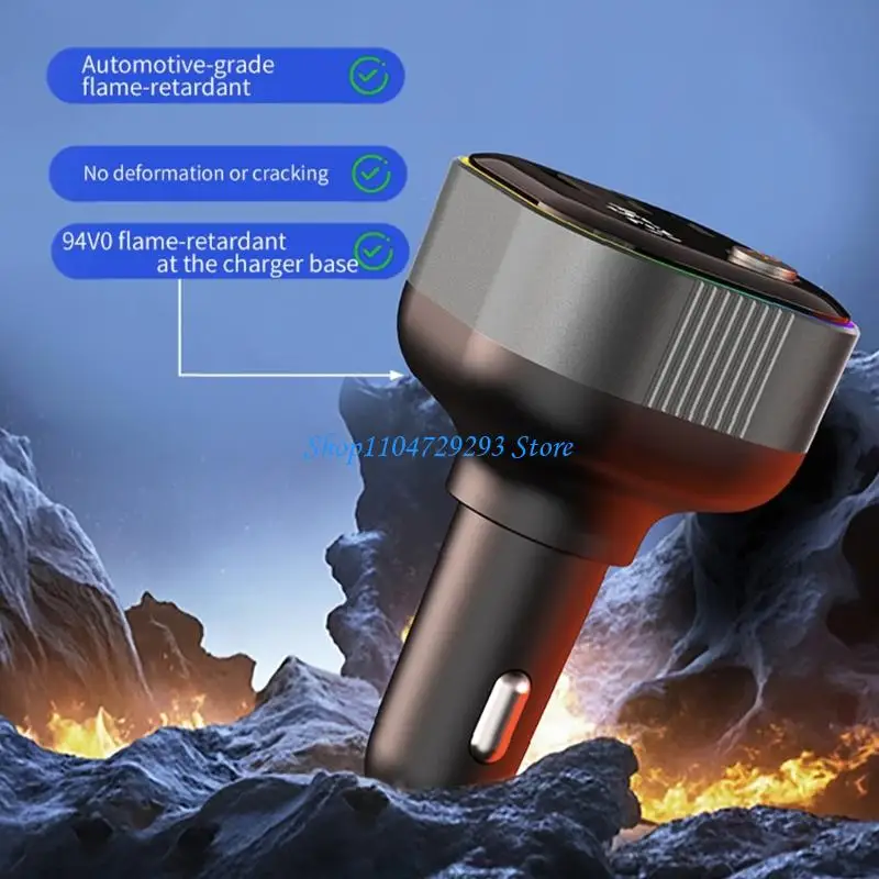 Fast Charging Adapter USB C Car Including Retractable Cable Safety