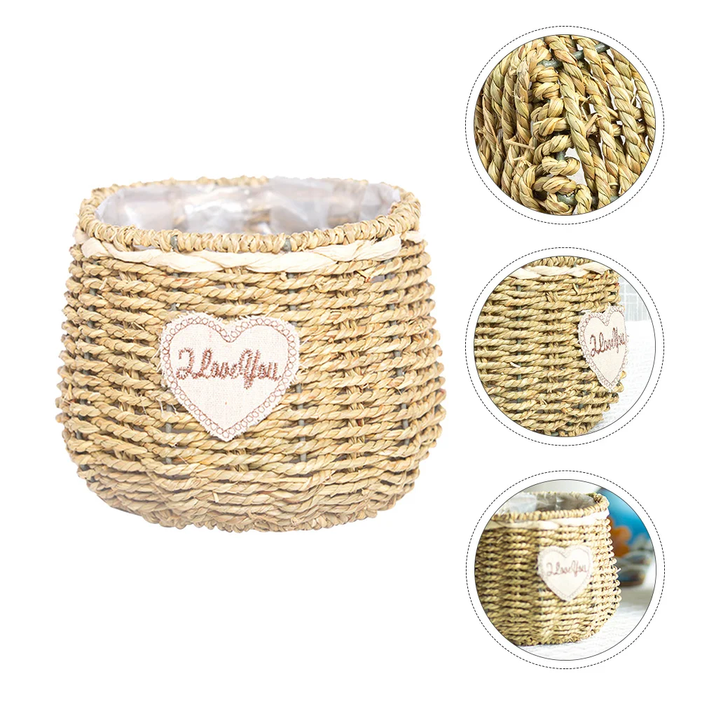 

1pc Straw Flower Basket Natural Woven Succulent Planter For Artificial Flowers Storage Container Farmhouse Festival Decor