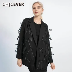 CHICEVER Patchwork Bowknot Chic Blazer per le donne Blazer temperamento moda monopetto manica lunga dentellato femminile 2024 nuovo