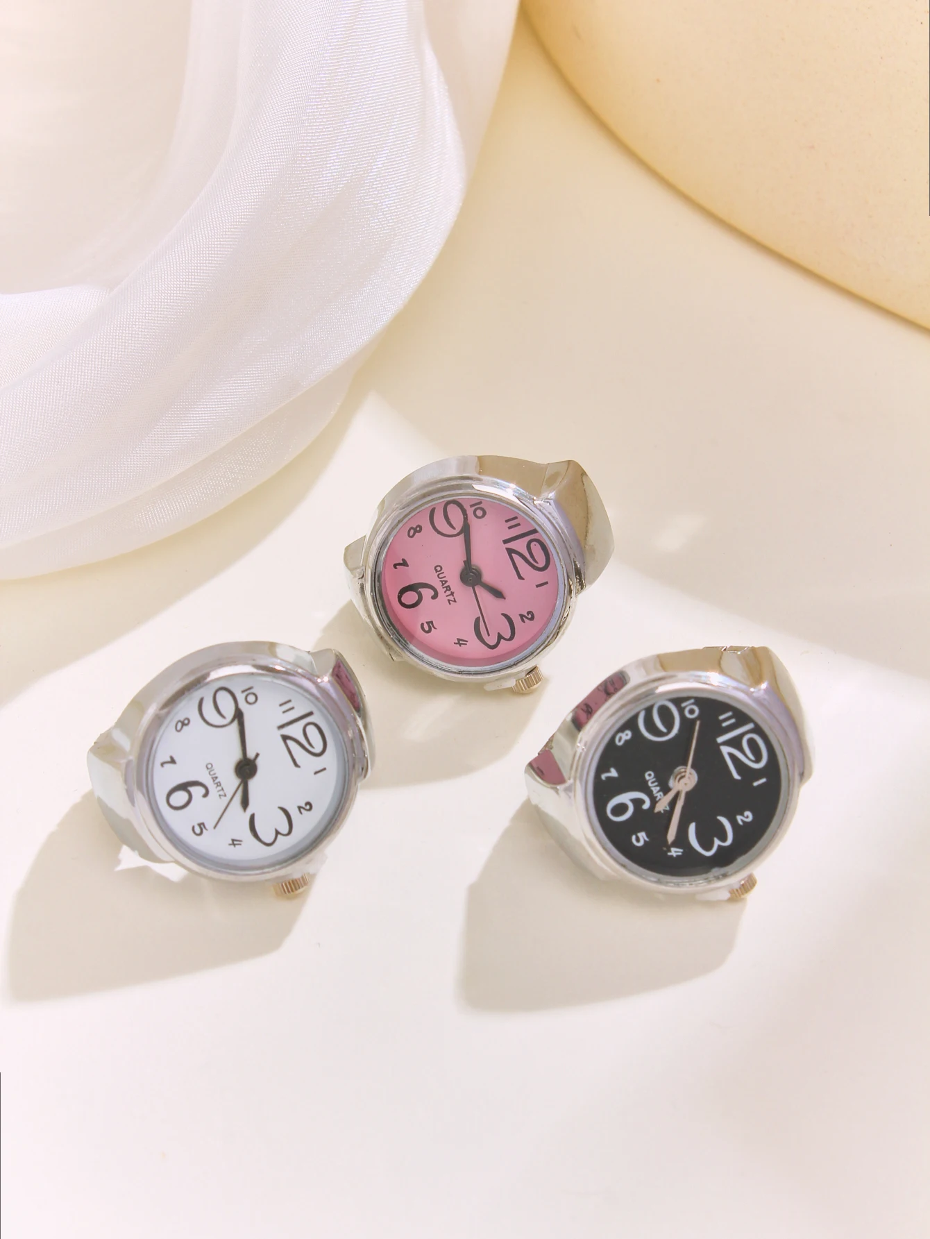 3Pc Mini Vintage Vinger Ring Horloge Ronde Creatieve Quartz Horloges Mode Paar Horloges Accessoires