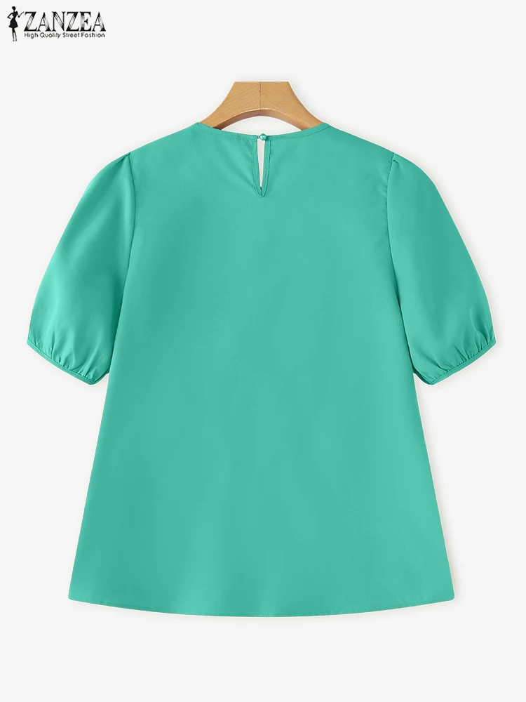 ZANZEA Camicetta moda donna Raccogli la vita Tunica Top 2025 Estate Manica corta Camicie solide Coreano Casual Allentato Blusas Abbigliamento