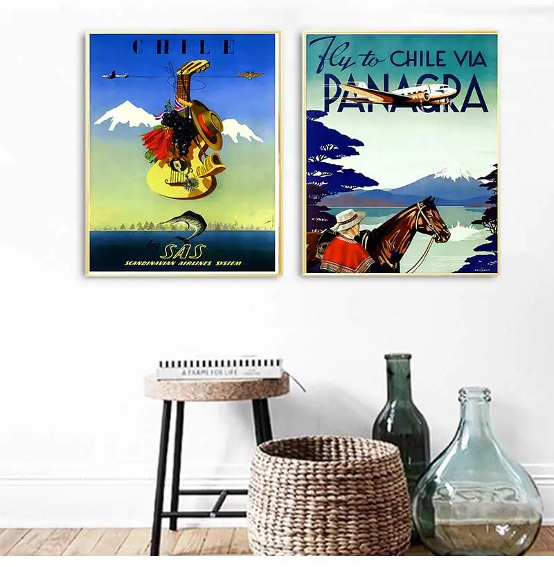 Pinturas en lienzo de arte Pop, carteles de pared Vintage Kraft, pegatinas recubiertas, regalo decorativo para el hogar, viaje al Chile, San Diego, Alpaca