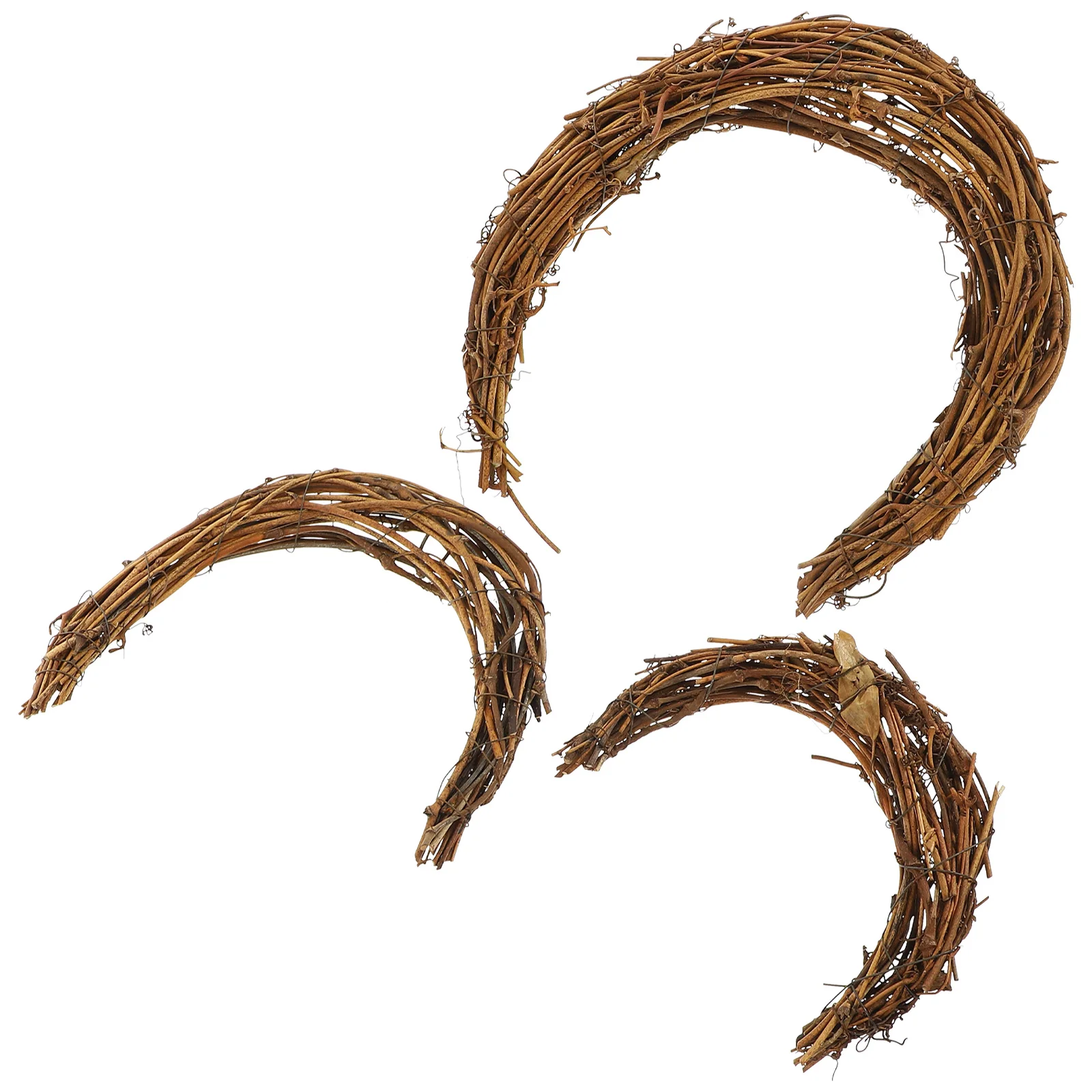 

3 Pcs Smilax Glabra Rattan Moon Shaped Wreath for DIY Vintage Christmas Decor Dream Catcher Front Door Material Circle