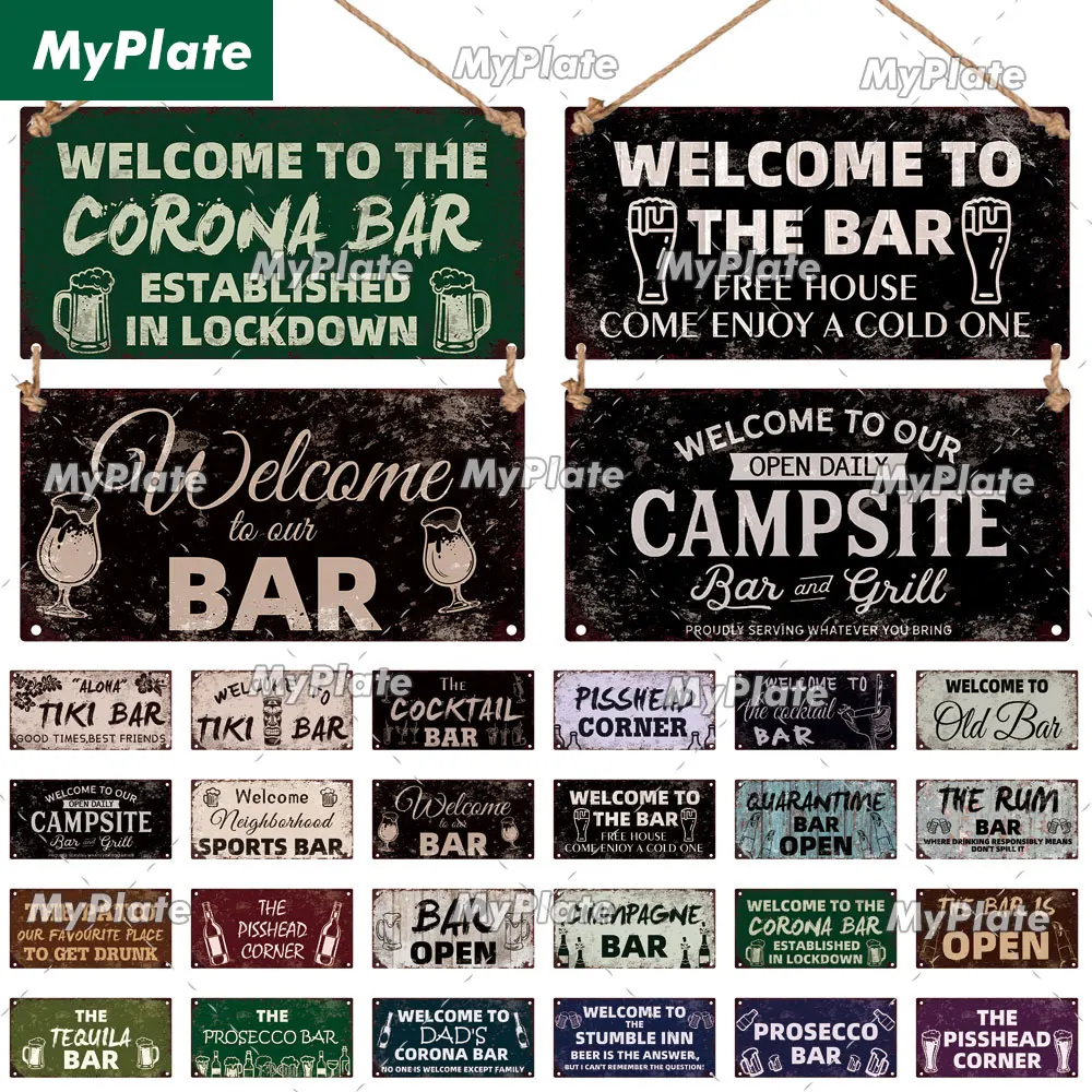 [MyPlate]Welcome To The Bar Wooden Wall Plaque Sign Wood Plate Home Door Wall Deocr Decoration Man Cave Hanging Sign House Gift