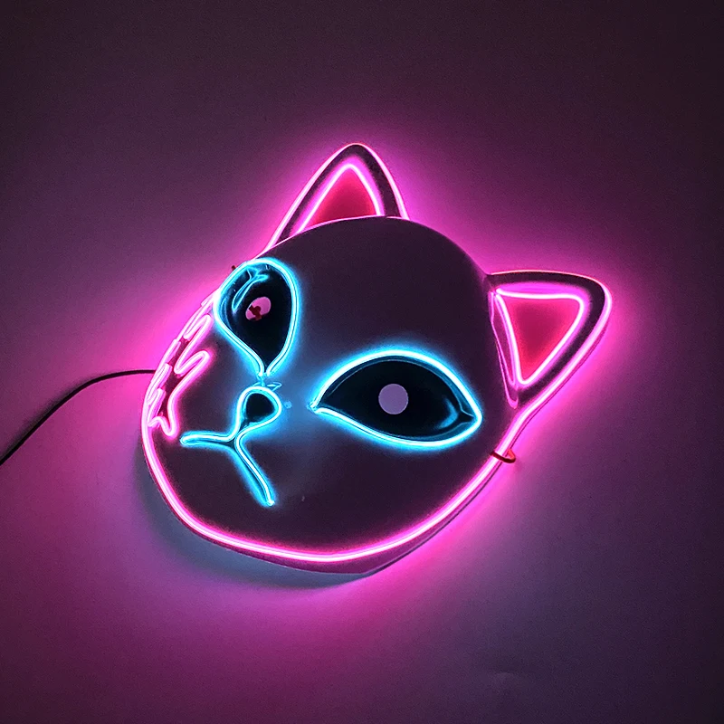 Glowing Fox Masks Masquerade Party Cosplay Prop Cosplay Fox Masks Sabito Mask Japanese Mask LED Light Up Demon Slayer Mask