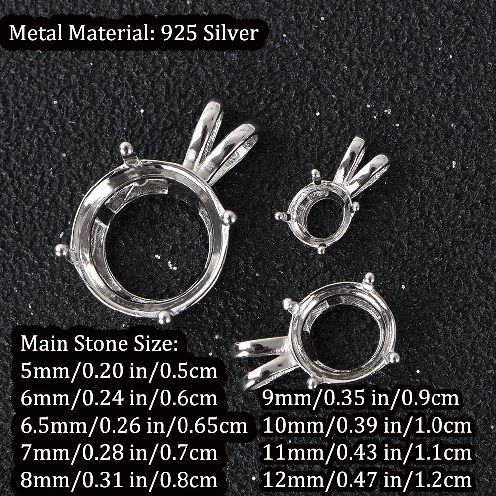 S925 فضة أرنب الأذن قلادة الإعداد ، جبل فارغ للأحجار المستديرة 5-12 مللي متر ، DIY بها بنفسك لوازم صنع المجوهرات اليدوية