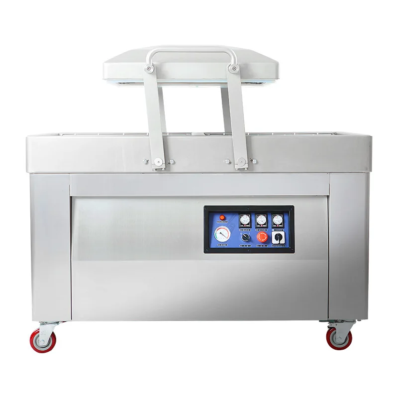 Automatic double chamber vacuum machine, industrial and commercial food compression, packaging machine
