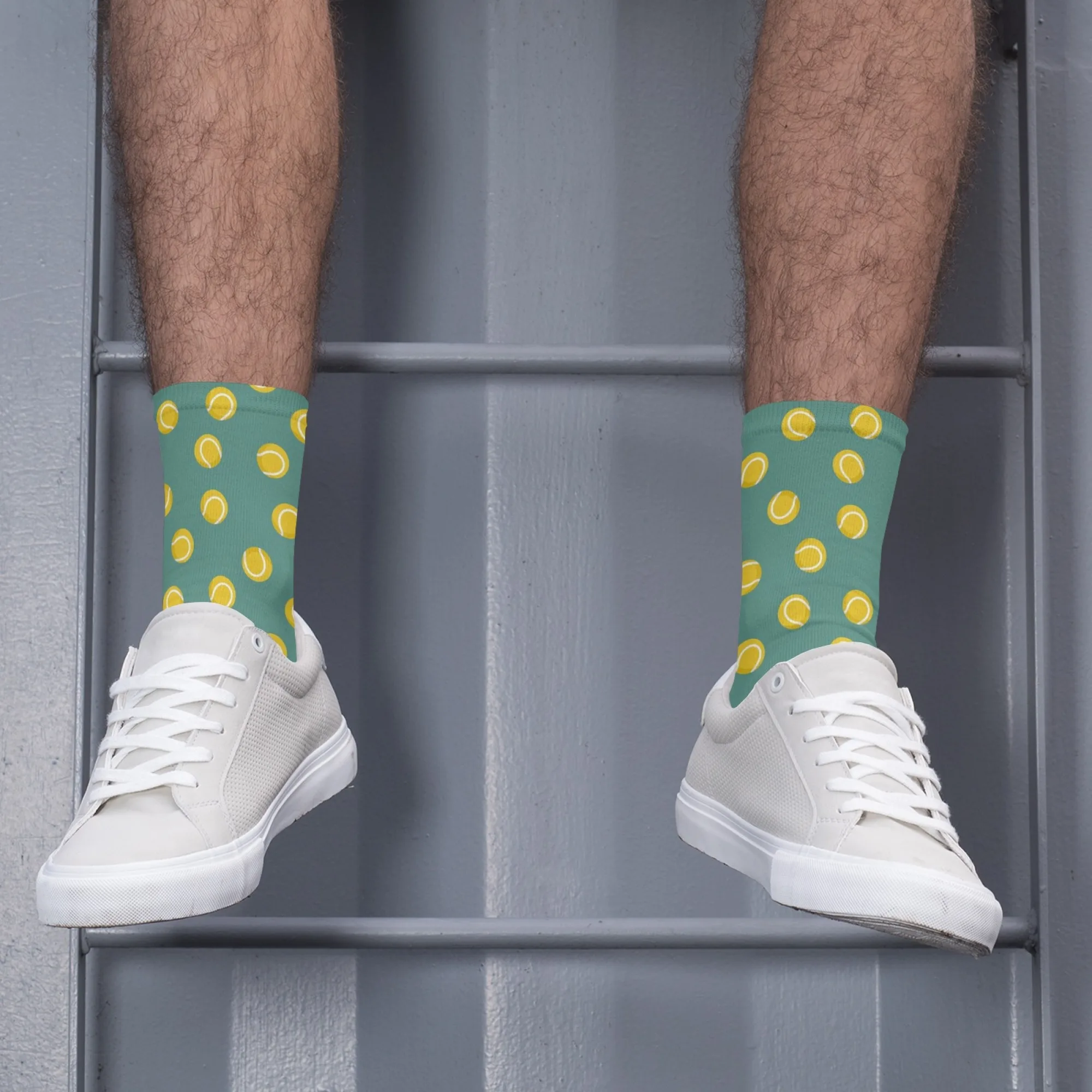 

Funny Tennis Pattern Crew Socks with Green Base & Yellow Tennis Balls Ideal for Sports Outdoors Activities & Casual Outfits