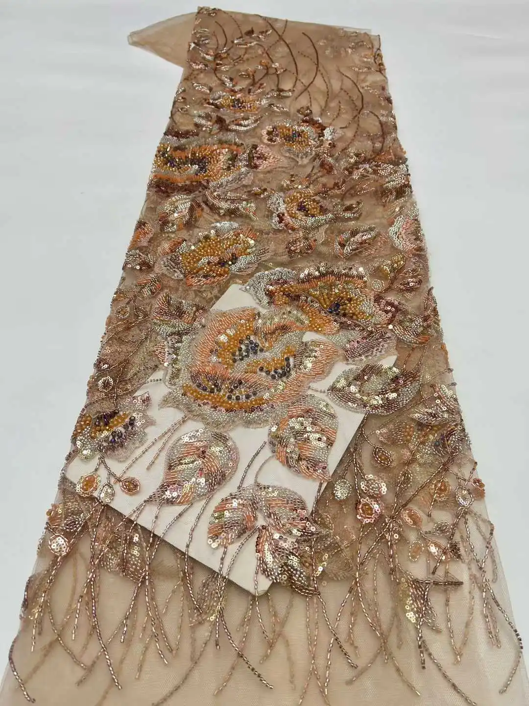 Tulle Lace Fabric with Beads And Sequins for Weddings Parties Nigerian African Style Latest 2025 Hot Sale for Brides Dress