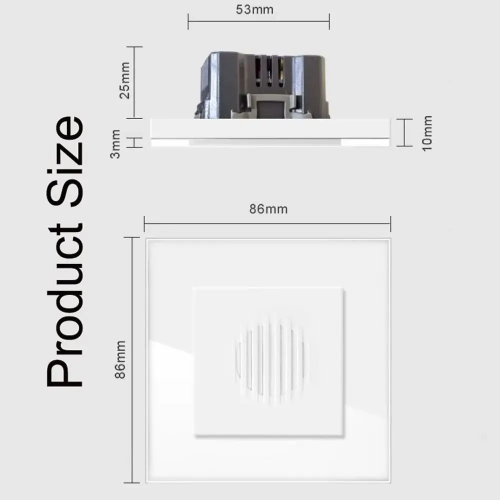 

86 Type Embedded AC 220V Wired Hotel Doorbell Home Doorbell Switch Wall Button 16A Tempered Crystal Glass Panel Doorbell Switch