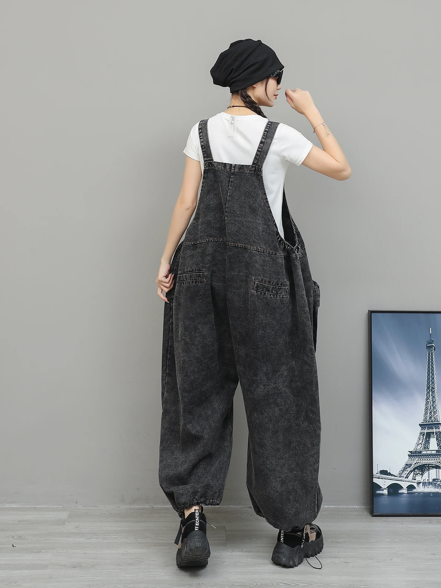 Trendy Vintage Denim Overalls Women's Loose Wide Leg Sleeveless One-Piece Long Pants Street Style Spring Fashion