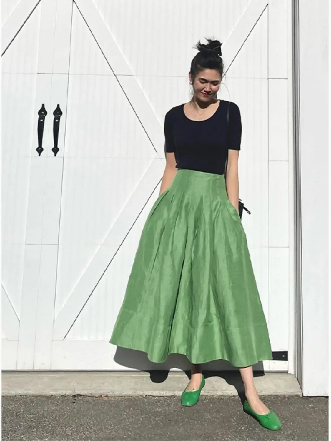 French Retro Green A-Line High-Waisted Flared Midi Skirt Women'S Early Spring New Arrival Draped Puff Puffle Skirt