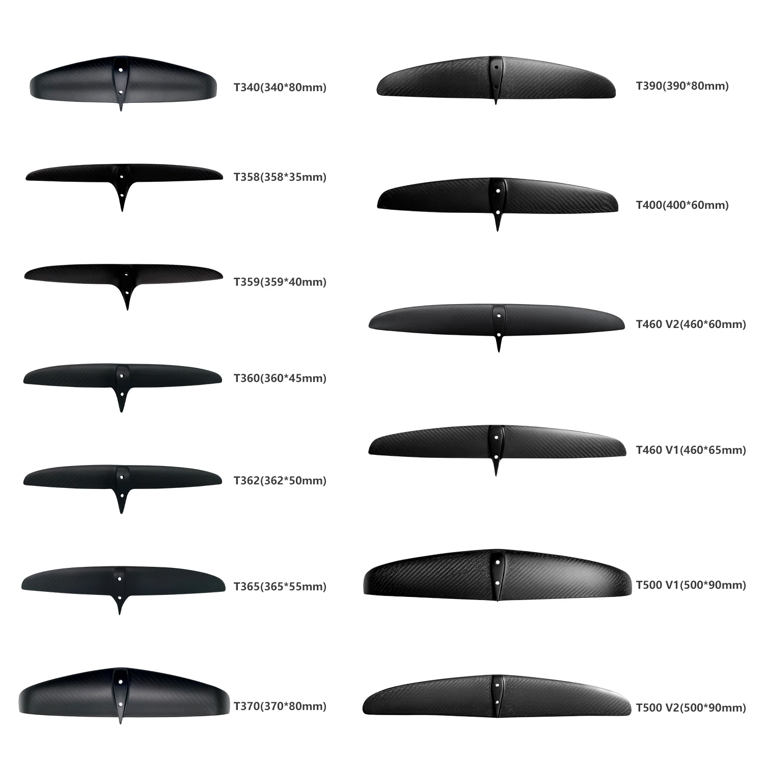 Schwarzes Faser-Hydrofoil für Kitesurfen, Verschiedene Größen von Heckflügeln