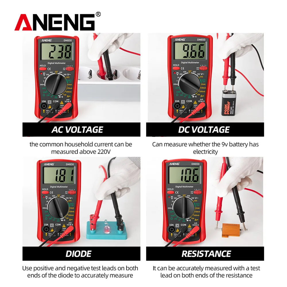 Aneng dm850 1999カウントデジタルマルチメータ電気自動AC/DC Votageテスター現在のオームメーター検出器ツール