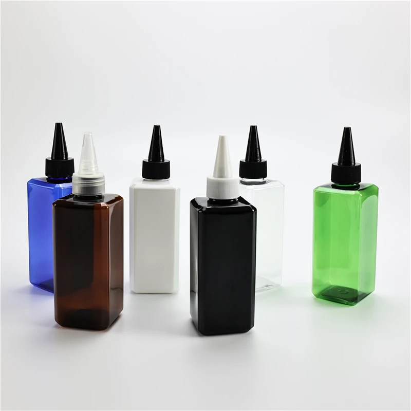 

Multicolor 200ML X 30 Empty Square Plastic Bottle With Pointed Mouth Cap Massage Oil Lotion Cosmetic Packaging PET Containers