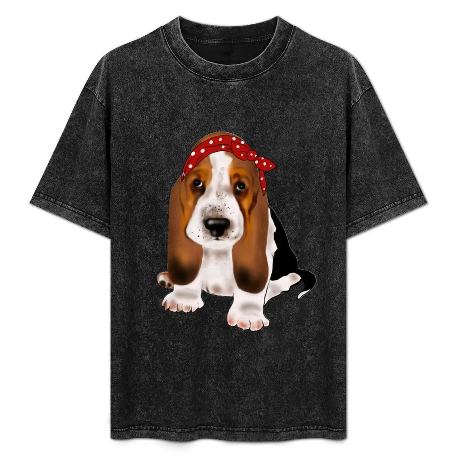 

Retro style cute basset hound baby dog with bow headband.Dog lovers gift idea T-Shirt boys whites funny gifts outfits for men