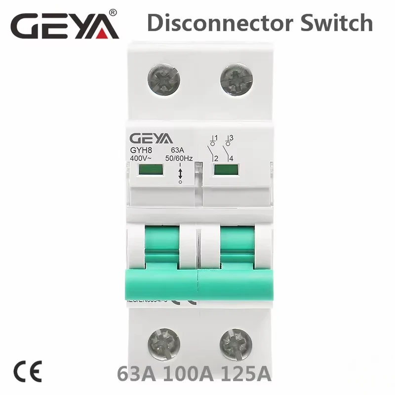 GEYA GYH8 Din Rail 2Pole Main Switch Function Disconnector Switch Isolator Circuit Breaker 400VAC DP Breaker