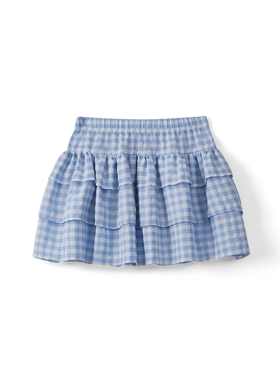 Women's Summer Mini Plaid Skirts Cute Bow Decorated Tiered Ruffled Bubble Skirt for Party Streetwear Teen Girls Short Skirts Y2K