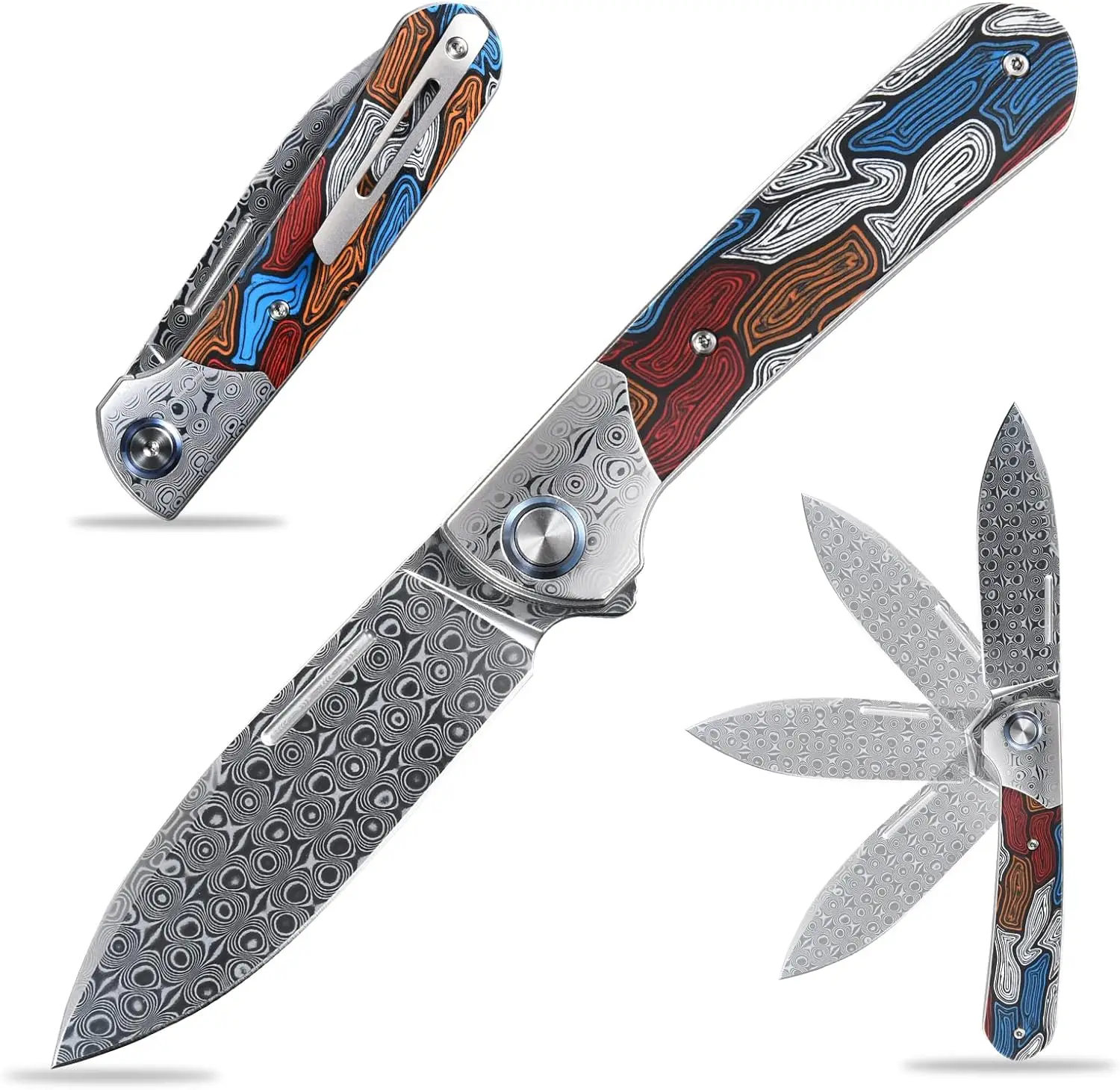 New Sitivien ST256 Pocket Knifes Damascus Steel Blade Colorful G10 Handle Folding Knife EDC for Working Outdoor Camping