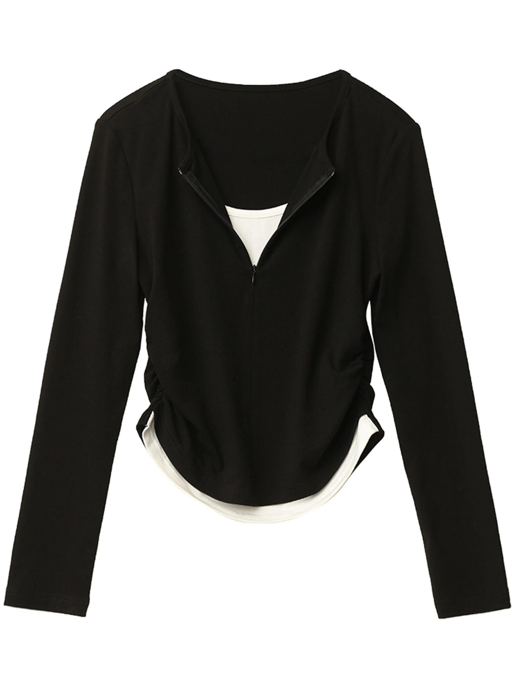 CHIC VEN Women T-Shirts Casual O Neck Slim Contrasting Pleated Knit Tees with Half Zipper Female Top Pullover Spring Summer 2025