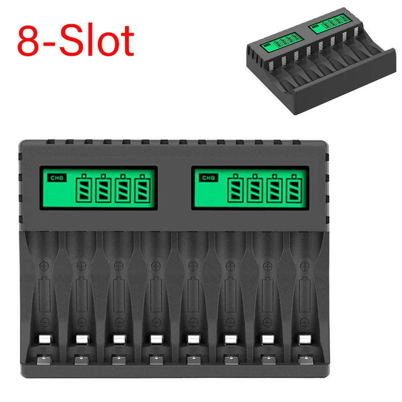 USB Input Battery Charger 8 Slots NiCd/NiMH Rechargeable Batteries Size 5 and 7 LCD Display Smart Battery Charger Aa Aaa Charger