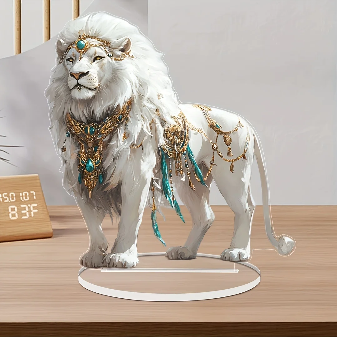 

2D Flat, [2D Flat] Elegant White Lion Acrylic Statue - The Perfect Gift For Animal Enthusiasts, Versatile Home And Office