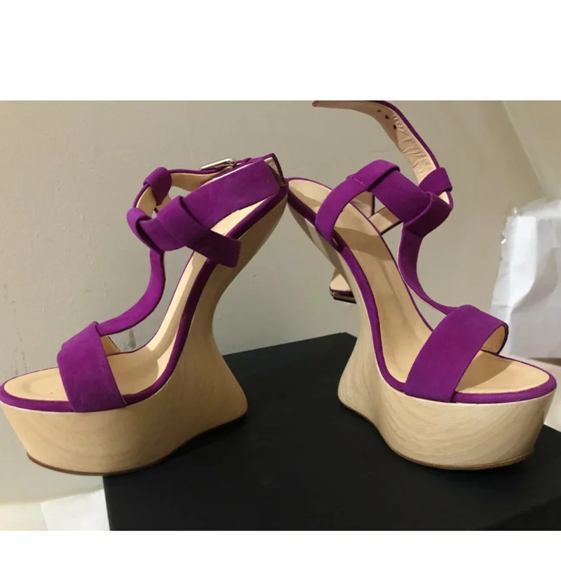 Wood Grain Hoof Heels green Suede Sandals Sexy Pointed Toe Straps Size 35-48 Customized New Arrivals Fashion Women Modern Shoes view 4