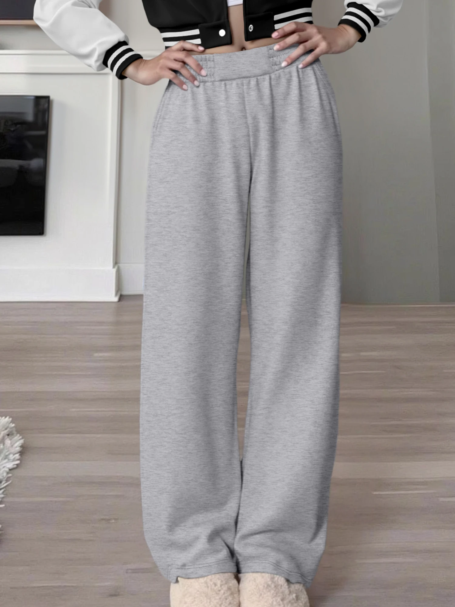 

Профессиональные женские брюки с высокой талией и широкими штанинами, устойчивые к сминанию, однотонные, для офиса, встреч и повседневных поездок