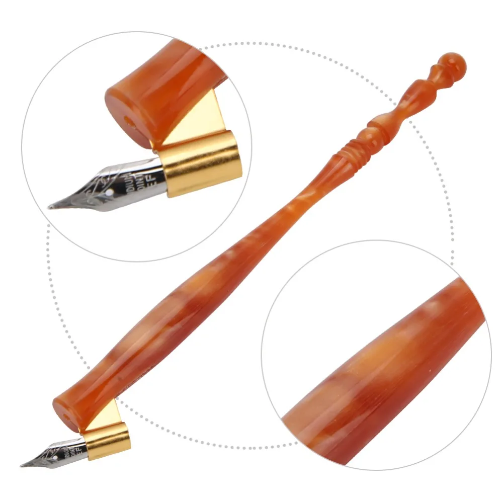 7pcs Beautiful Resin Handle Dip Pen Set Antique Copperplate Finish Flat Nibs Calligraphy Dip Pen Oblique Pen Holder For Artists