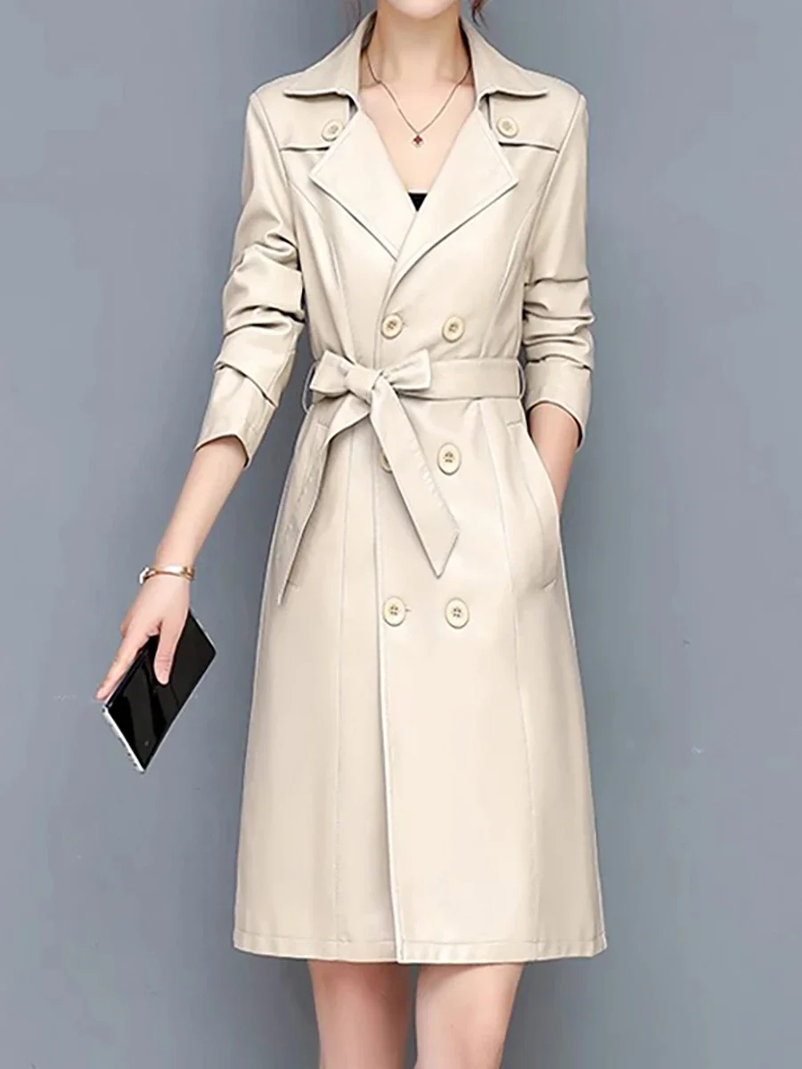 Veste en cuir 100% véritable pour femme, manteau en peau de mouton naturelle, tempérament, mi-long, mince, haut David, vêtements d'automne et d'hiver, nouveau, 2023