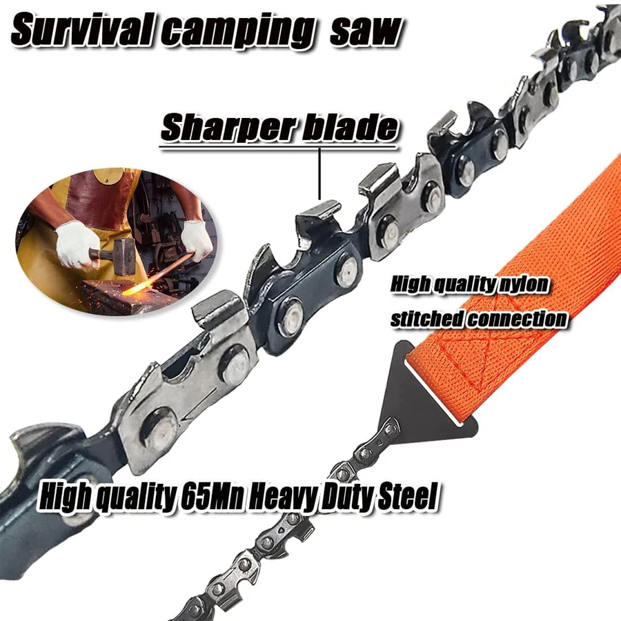 Survival Pocket Chainsaw Hand Chain Portable for Tree Cutting Hiking Camping Survival Gear with Paracord Bracelet