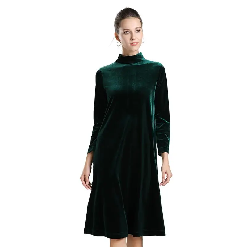 

New 2024 Autunm women half turtleneck long sleeve velour dress,brand Spring elegant vintage velvet party dress