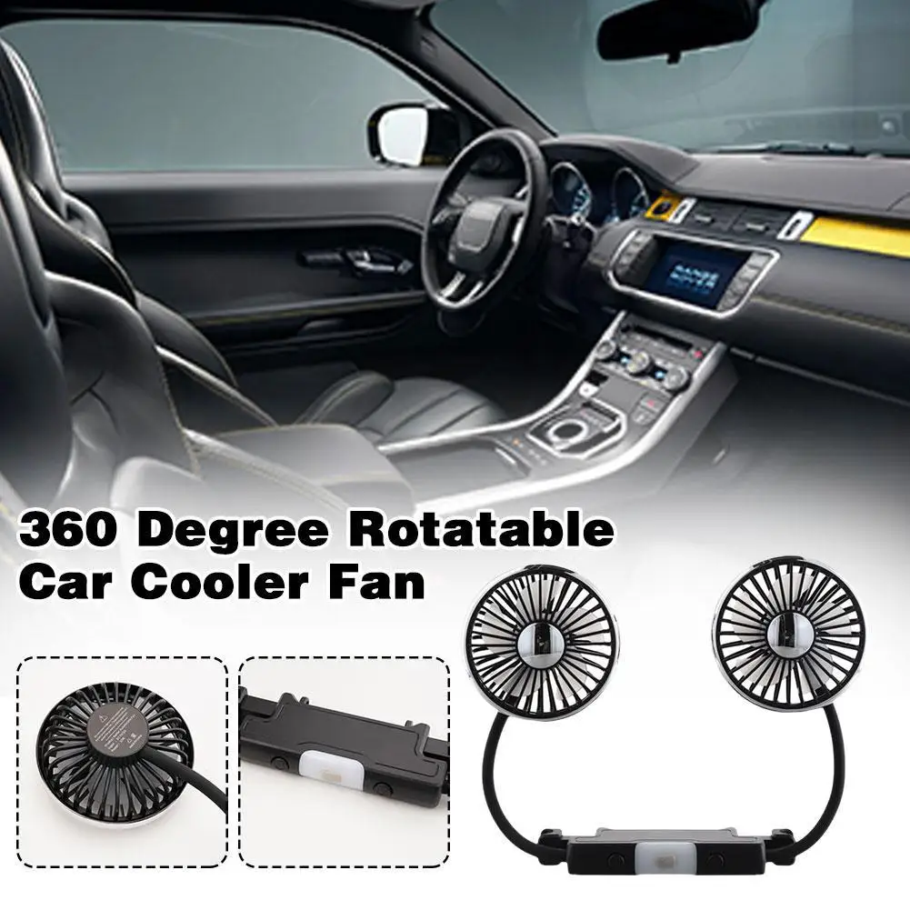 Dual Head Car Clip Fan 360 Degree Rotatable Fan USB Summer Low Cooling Portable Noise Car Fans Accessories K2N8