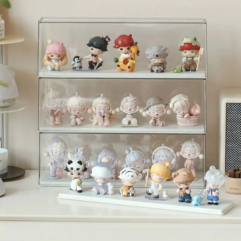 Cute Acrylic Display Case for Mini Collectibles 6 Tier Stackable Shelf Dustproof Cabinet for Blind Box Toys and Anime Figures