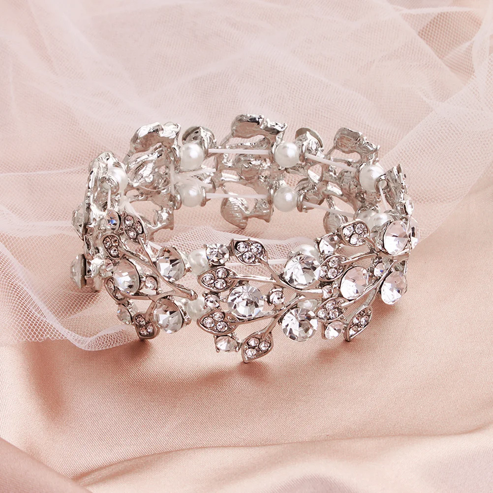 

Elegant Silver Crystal Bracelet for Women Elastic Wedding Hand Jewelry Bride Jewelry Fashion Chain Women Bracelet