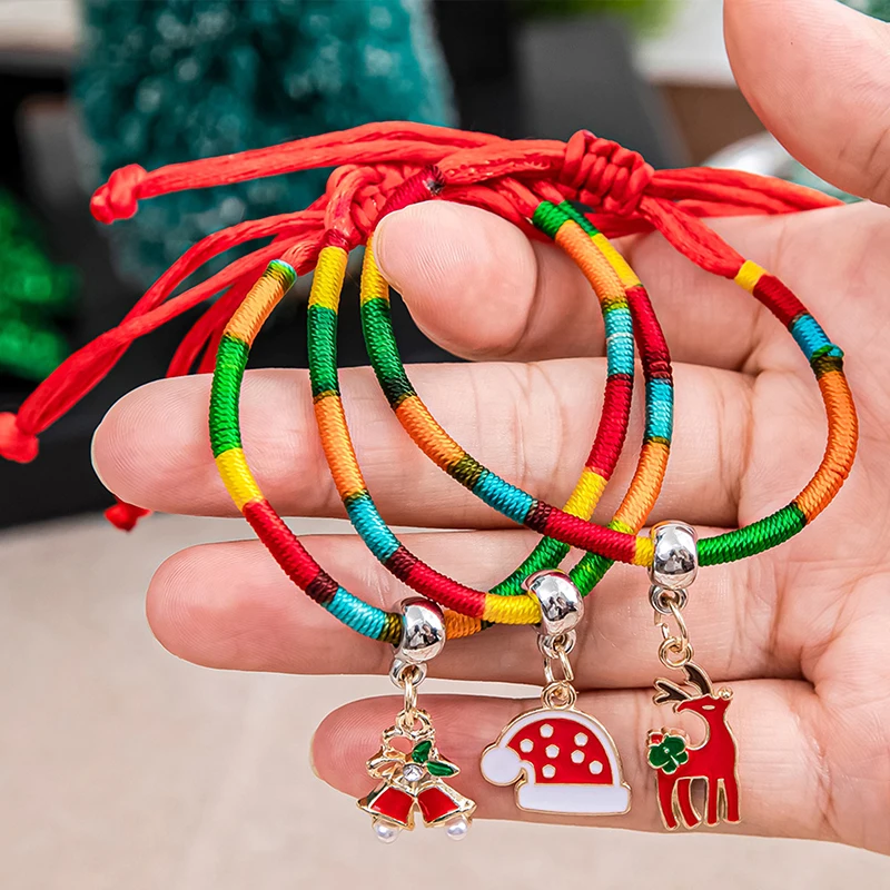 Chinese Style Christmas Colorful Hand Rope Pendent Adjustable Braided Hand Ropes Cute Handmade Colored Lucky Bracelet Gifts