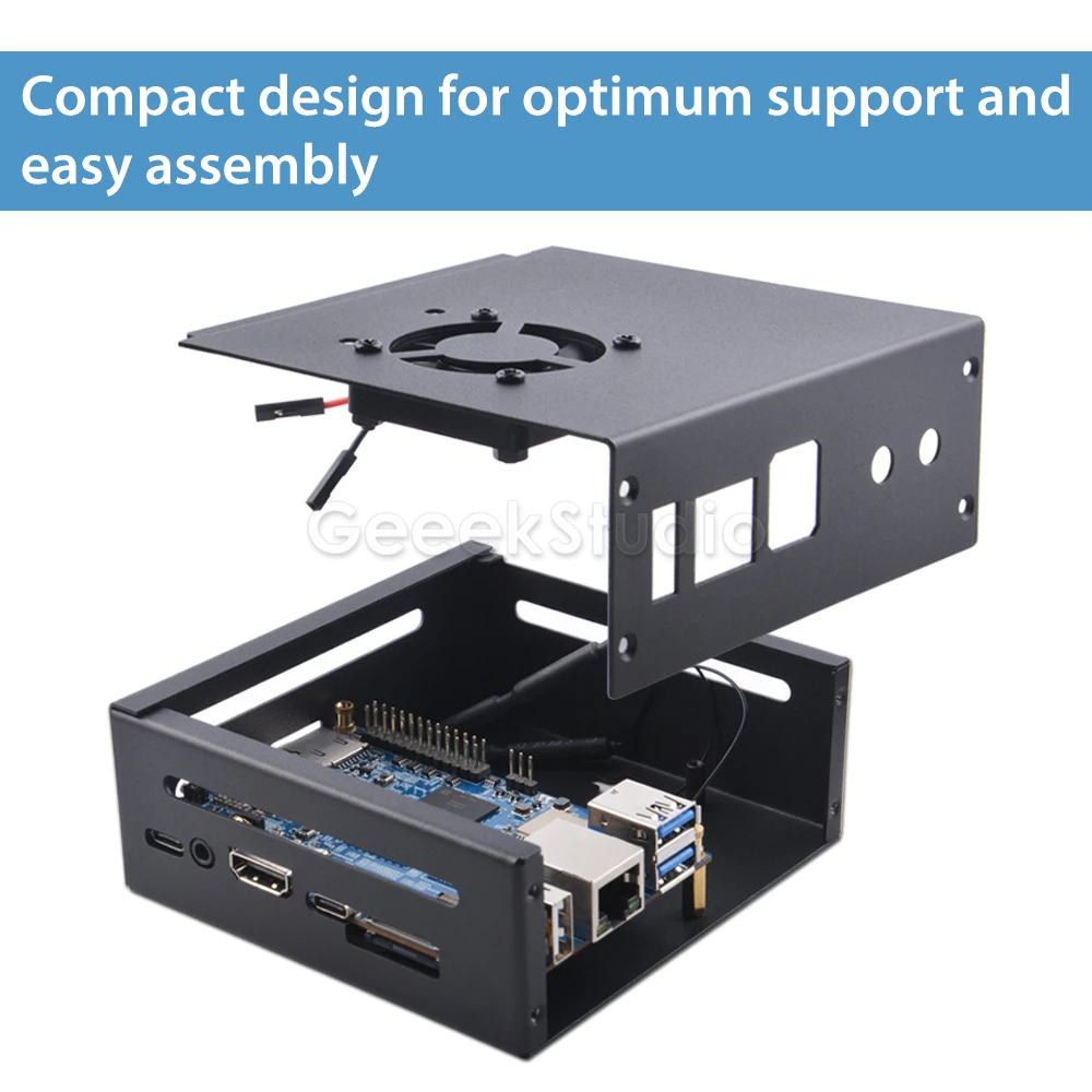 Orange Pi 5/5B Metal Protective Case Enlosure Iron Shell with Cooling Fan Heatsinks Expansion Slot for 2280 SSD