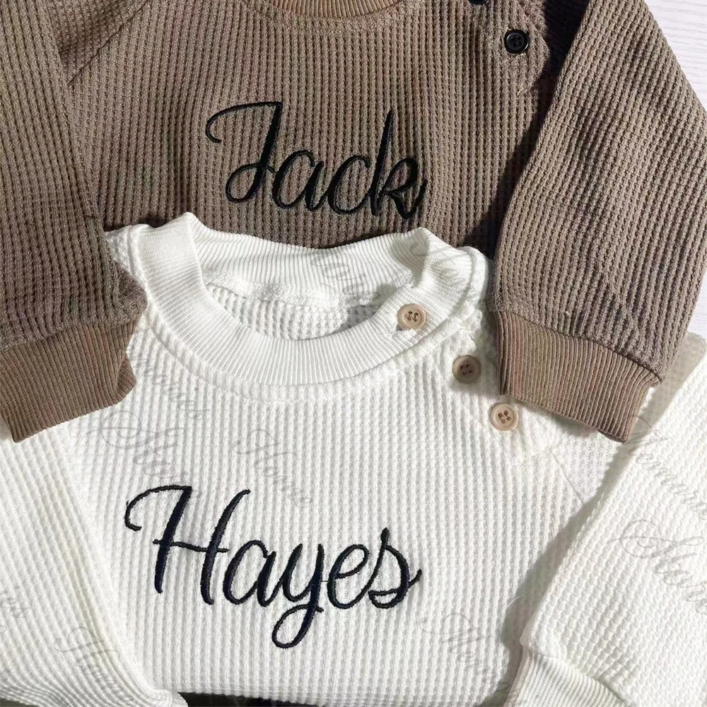 Personalized Name Baby Waffle Long Bodysuit Custom Autumn Children's Clothing Newborn Baby Shower Gift Baby Girls Boys Jumpsuit