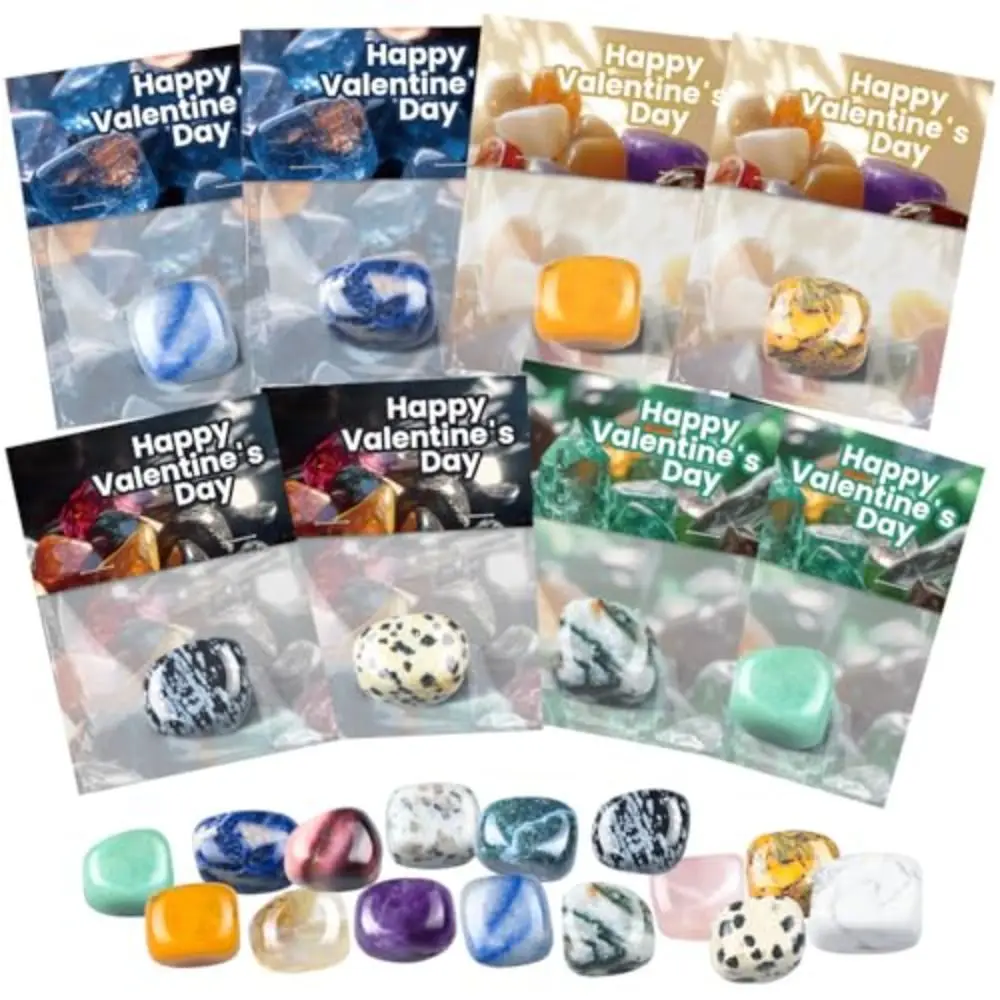 12 Pack Gem Rock Valentines Cards and Crystal Exchange Gift Bulk Prizes Valentines Day Cards Valentines Day Gifts Boys Girls