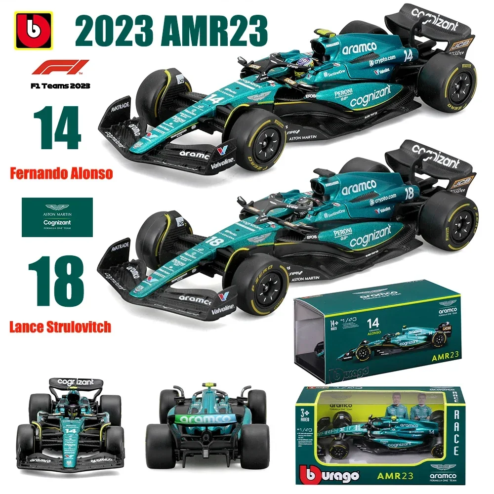 Bburagogo 1:43 ASTON MARTIN ARAMCO AMR23 2023 ANTIPOLVO COVER F1 TEAM 14 ALONSO 18 STROLL DIE CASTA MODEL MODEL GIFTS