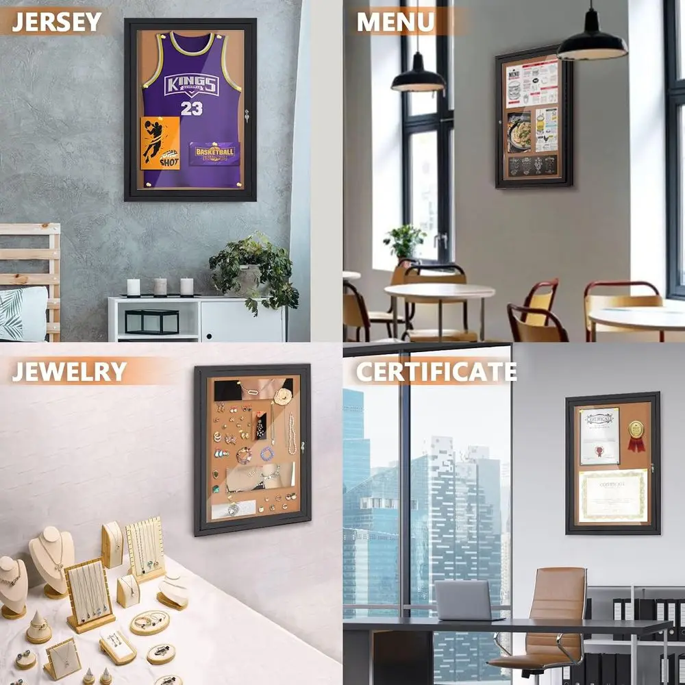 Quadro de Cortiça Fechado e Seguro de 36x24 Polegadas, Quadro de Avisos Externo com Porta Trancável para Uso Empresarial e Educacional