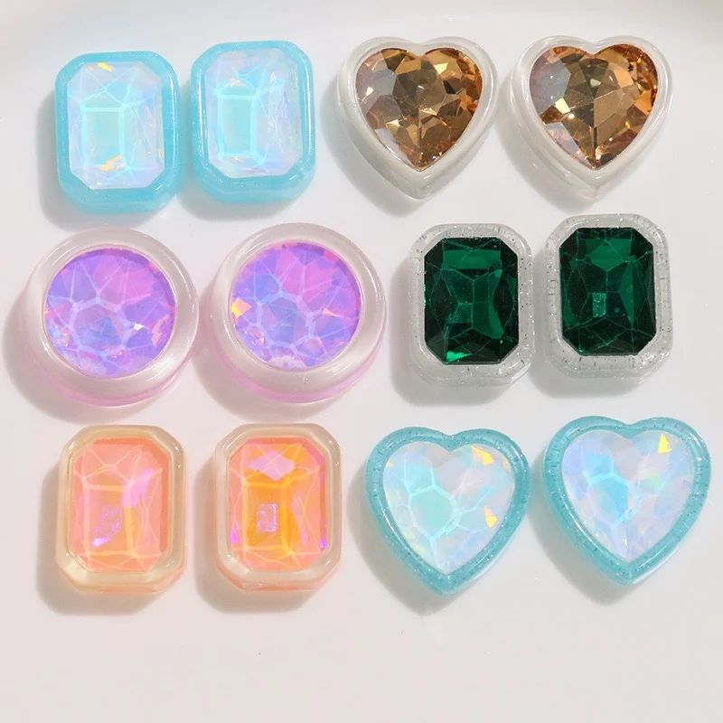 New 30pcs/lot color glass beads core geometry hearts rounds Rectangle shape cabochon beads diy jewelry garment hair accessory