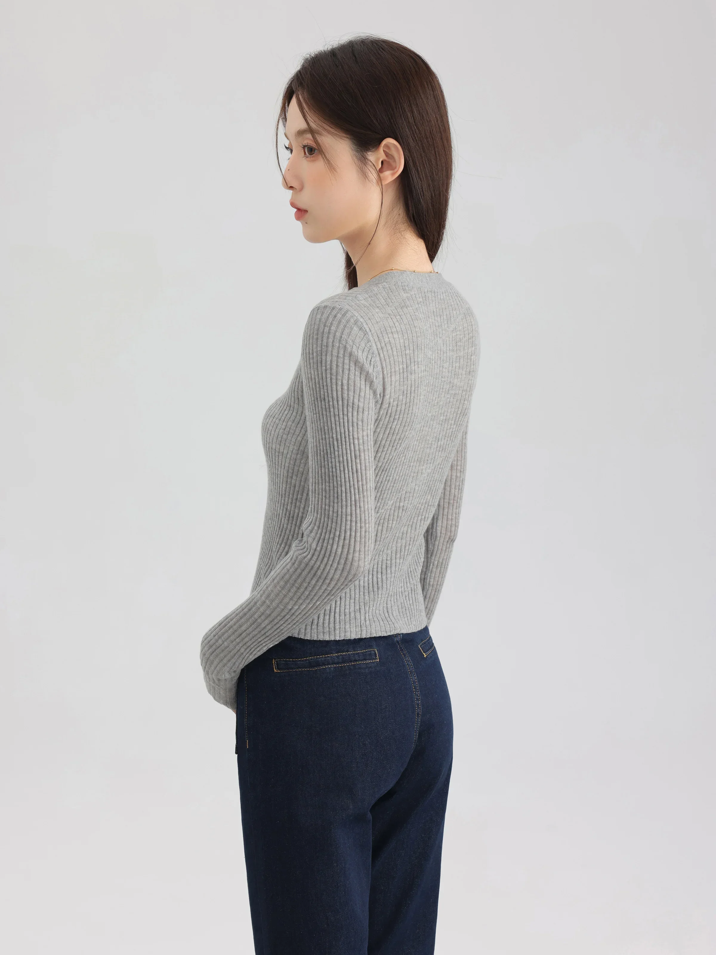 V-Neck Long-Sleeve Ribbed Knit Cardigan Women Spring Short Slim-Fit Stretchy Stylish Top Flattering Versatile Essential Knitwear