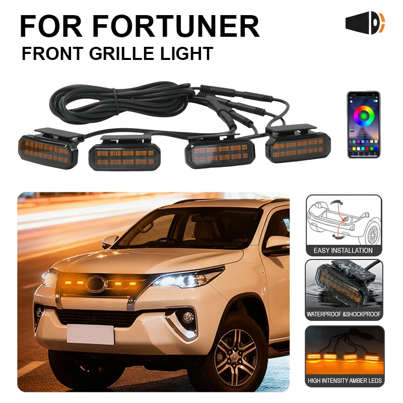 

Для TOYOTA FORTUNER Автомобильная центральная сетка, маленький желтый свет, одноцветный светодиодный светильник с защелкой, высокая яркость, водонепроницаемые модели