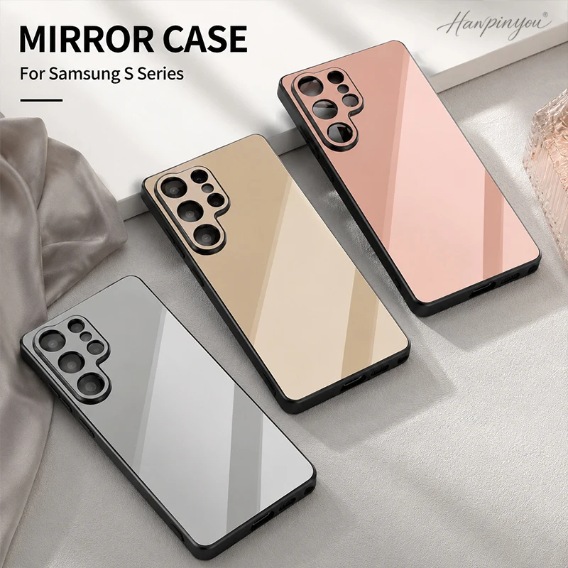 Luxury Gold Silver Mirror Surface Case For Samsung Galaxy S26 S25 S24 S23 S22 Ultra Plus FE Makeup Mirror Protective Back Cover