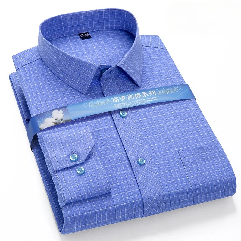 

New in shirt plaid long sleeve shirts for man slim fit formal checked shirt single pocket soft designer vintage striped clothes