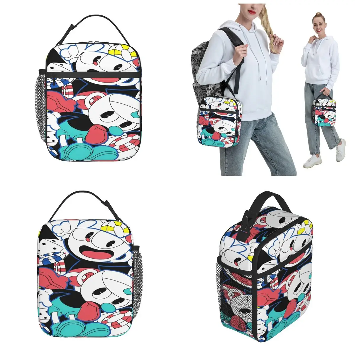 Cuphead Thermal Insulated Lunch Bags for Office Portable Food Bag Container Cooler Thermal Food Box