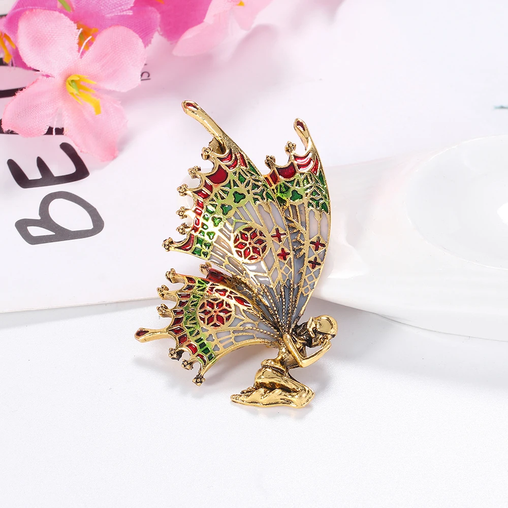 خمر أجنحة الفراشة الأنيقة مأدبة الهدايا السيدات طوق دبابيس الملاك المينا دبوس فراشة بروش دبابيس وشاح كليب