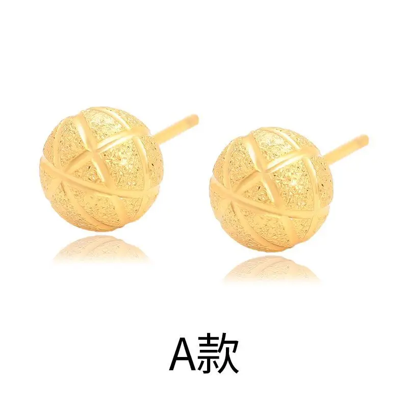 Wholesale price--- 8mm Engraving Ball Stud Earrings For Women Pure Gold Color Fashion Jewelry Nickel free