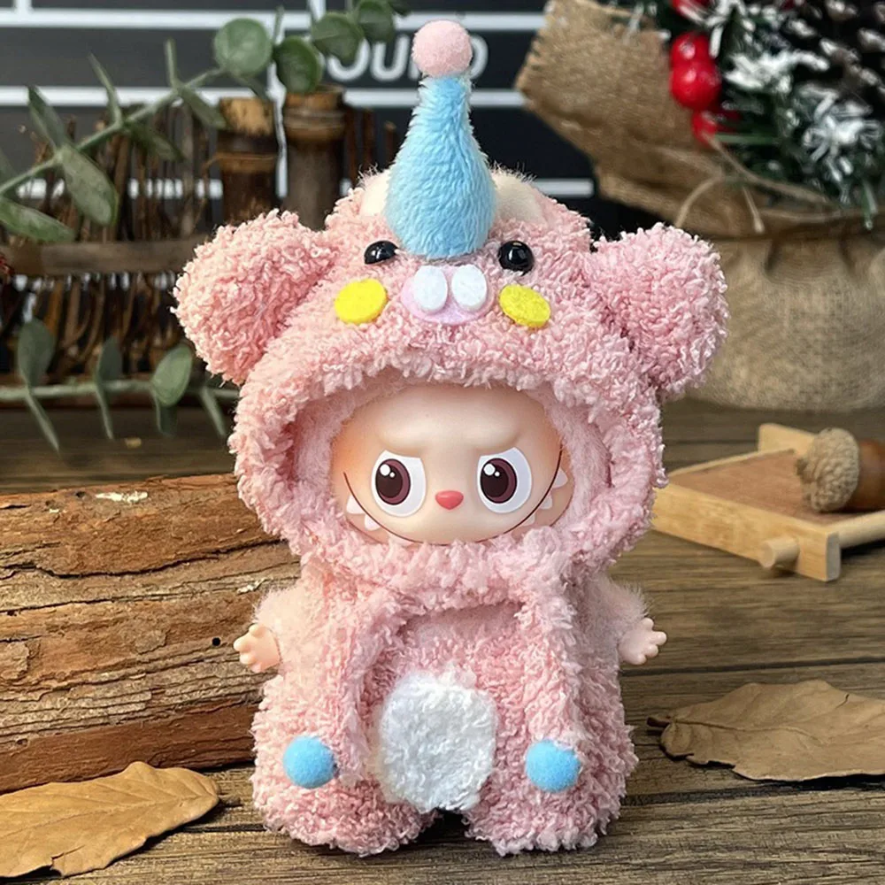 

[No Doll]New Clothes for Mini Labubu 4.0 Clothes Outfit Cute Pink Pig Blue Baby Elephant Hoodies Match Dolls Clothes Accessories